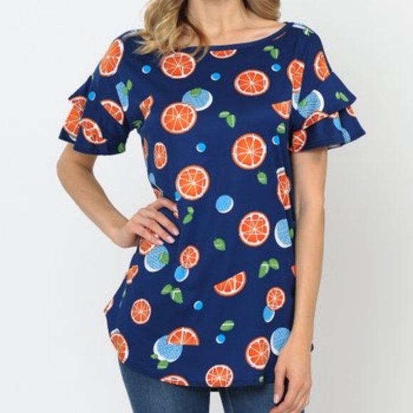 Cool Melon Tops - Cool Melon Orange  Ruffle Sleeve Top Shirt